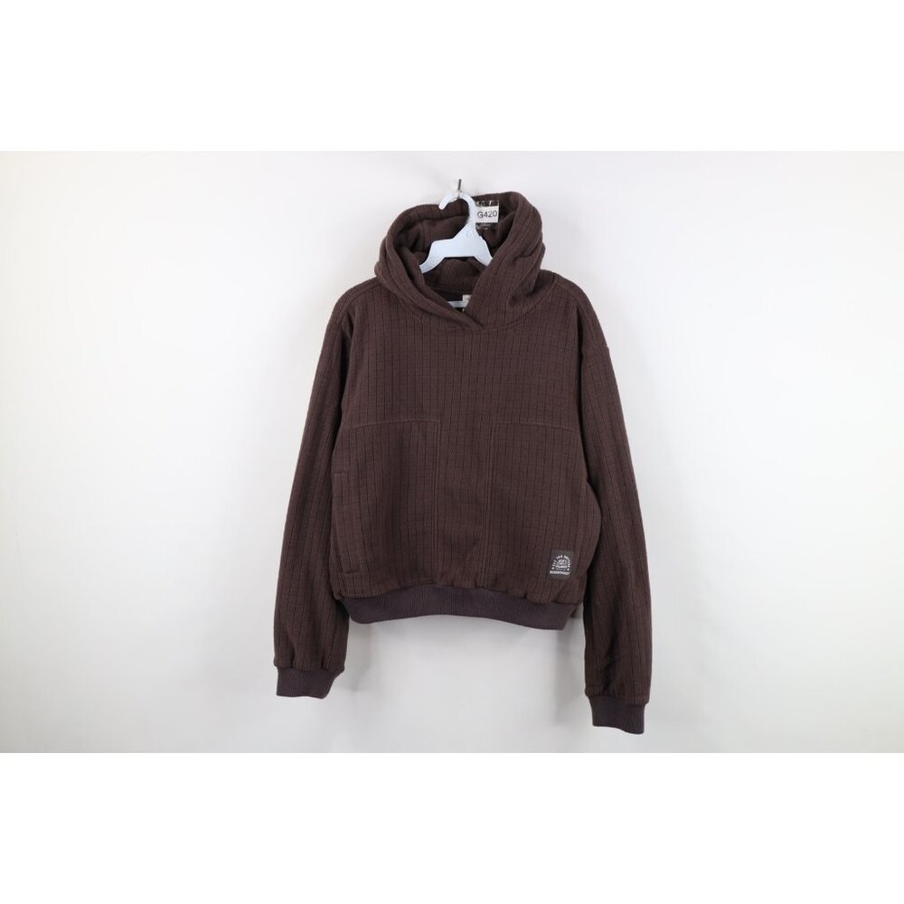 Beardedgoat Womens Size Medium Spell Out Sierra Fleece Hoodie Sweatshirt Brown
